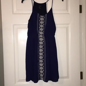 Navy Dress with White Embroidery